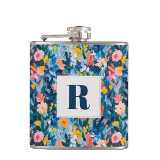 Trendig Blue och Rosa Abstrakt Botaniskt monogram Fickplunta
