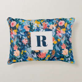 Trendig Blue och Rosa Abstrakt Botaniskt monogram Prydnadskudde