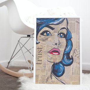 Trendig Blue Pop Art Woman Porträtt Öga Poster