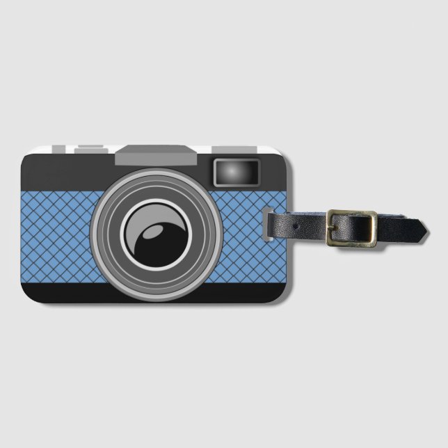 TRENDIG BLUE RETRO PHOTO CAMERA BAGAGEBRICKA (Framsida horisontal)