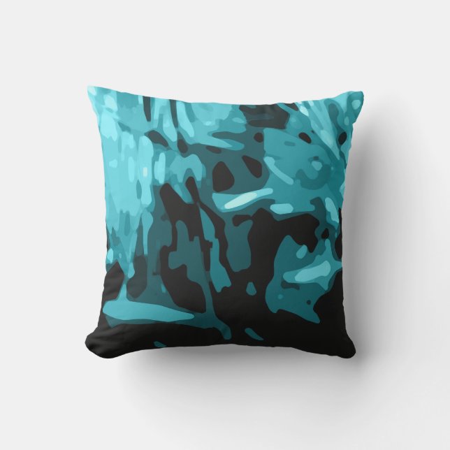 Trendig Blue Teal Aqua Camo Abstrakt Mönster Kudde (Framsida)