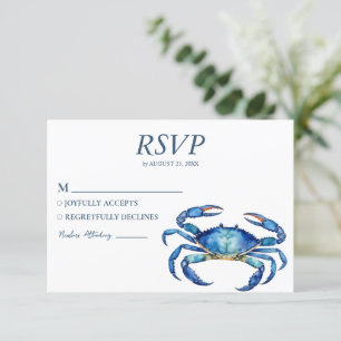 Trendig Blue Watercolor Crab Nautical Beach Weddin OSA Kort