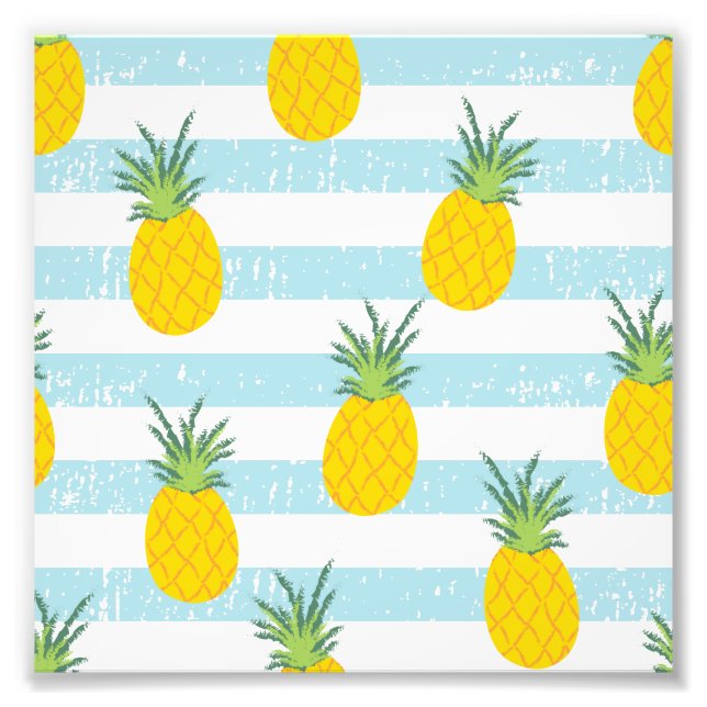 Trendig Blue White Rand Pineapple Mönster Fototryck (Framsidan)