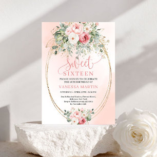 Trendig Blush Blommig Sweet Sixteen Festinladning Inbjudningar