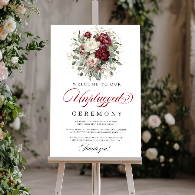 Trendig Blush Burgunder Avstängd Ceremoni Affisch (Trendy Blush Burgundy Unplugged Ceremony Poster)