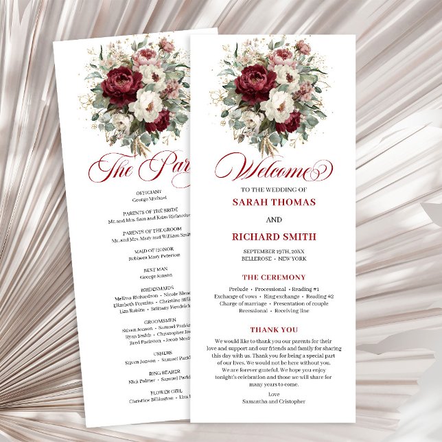 Trendig Blush Burgundy Grönska Bröllopsprogram Program (Trendy Blush Burgundy Greenery Wedding Program)