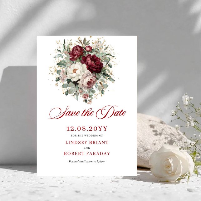 Trendig Blush Burgundy Grönska Spara Datum Datumet (Trendy Blush Burgundy Greenery Save The Date)