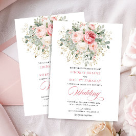 Trendig Blush Rosa Guld Blommig Bröllopsinbjudan Inbjudningar