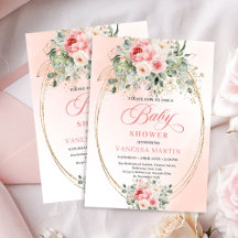 Trendig Blush Rosor Guld Baby Shower Inbjudan Tjej