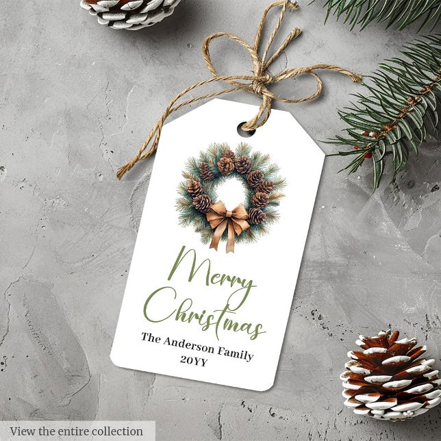 Trendig bohemisk neutral rustik julpresentkort presentetikett (Trendy Bohemian Rustic Christmas Gift Tag Template

)
