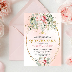 Trendig bohemisk roséblommig Quinceañera-inbjudan Inbjudningar