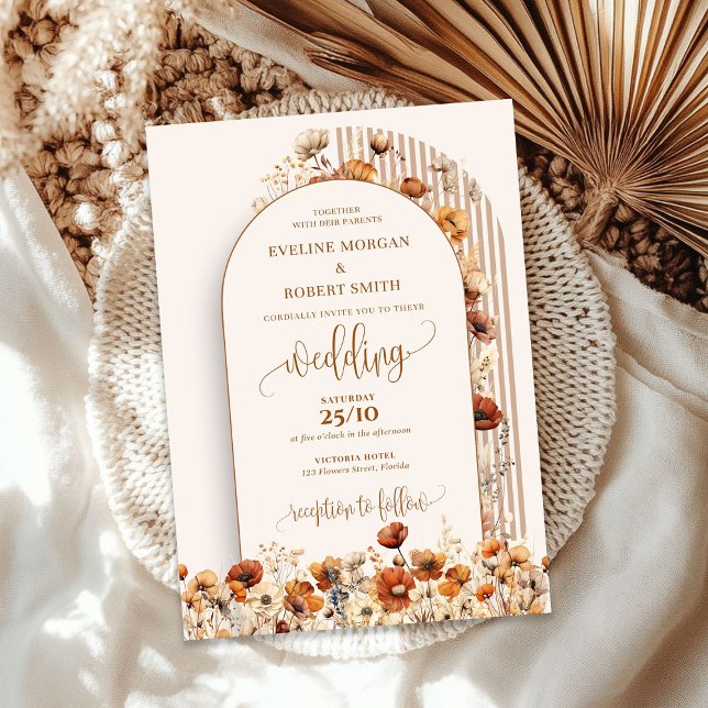 Trendig boho arch, torkad teracotta-rost inbjudningar (Trendy boho arch dried terracotta wild flowers rust invitation)