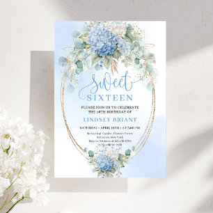 Trendig Boho Blå Hortensia Sweet Sixteen-fest Inbjudningar