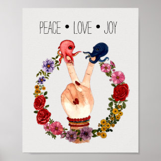 Trendig Boho Blommigt Octopus Fredstecken Vattenfä Poster