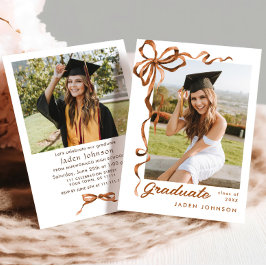 Trendig Boho Bow Ribbon 2 PHOTO Studentfest Inbjudningar