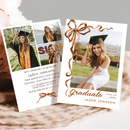 Trendig Boho Bow Ribbon 4 PHOTO Studentfest Inbjudningar
