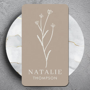 Trendig Boho Chic Minimalist Rustic Griege Flower Visitkort