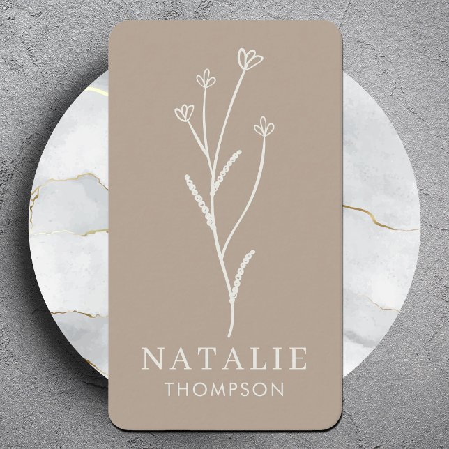 Trendig Boho Chic Minimalist Rustic Griege Flower Visitkort (Skapare uppladdad)