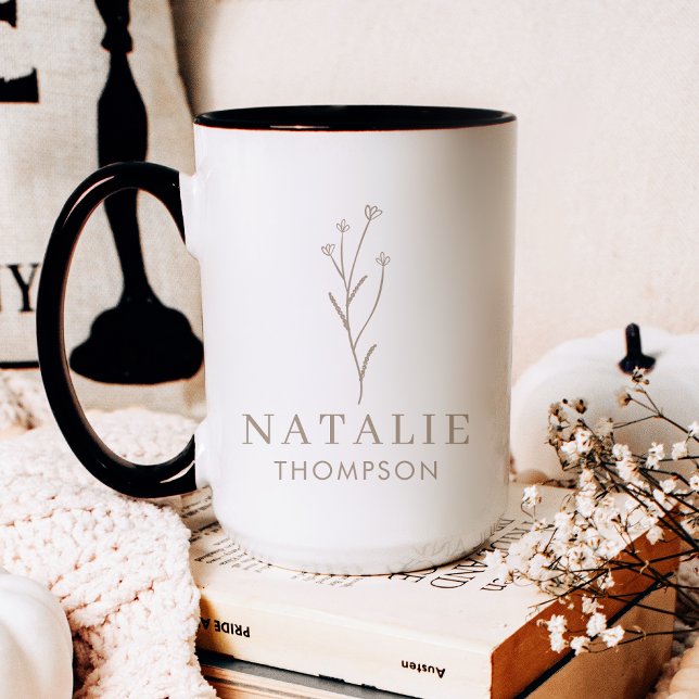 Trendig Boho Chic Rustic Griege Flower Personlig Kaffemugg (Skapare uppladdad)