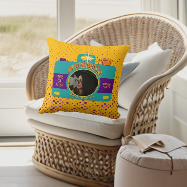 Trendig Boho Colorful Retro Roligt Art Student Pho Kudde (Skapare uppladdad)