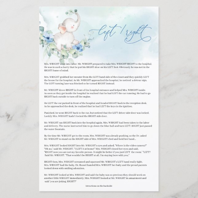 Trendig boho elefant blå blommig Vänster Höger spe (Framsida)