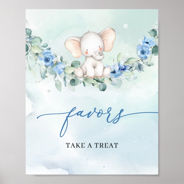 Trendig boho elephant blue blommigt eucalyptus gyn poster (Framsidan)