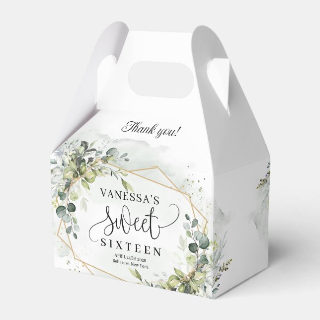 Trendig boho eucalyptus greenery guld 16-årsdagen presentaskar (Baksidan Sidan)