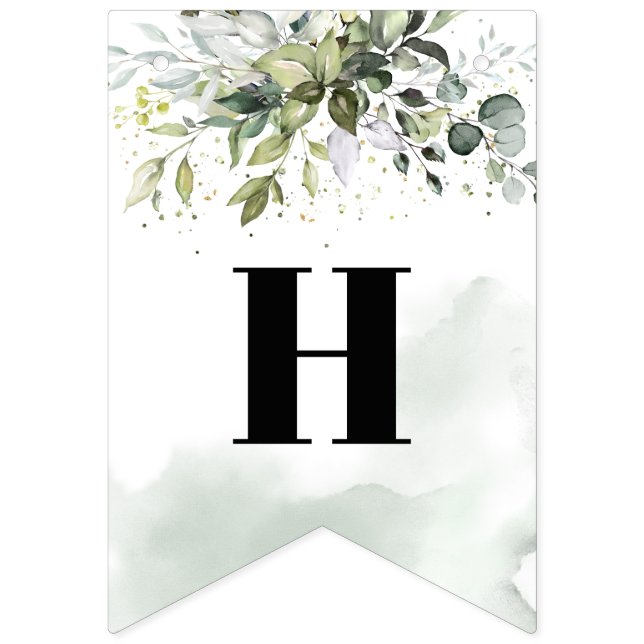 Trendig boho eucalyptus grönt 16: e Födelsedagsfes Vimplar (Första flaggan)