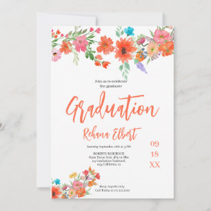 Trendig Boho-examens Fotokort – Orange Blommor Inbjudningar