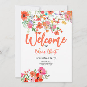 Trendig Boho-examens Fotokort – Orange Blommor Inbjudningar