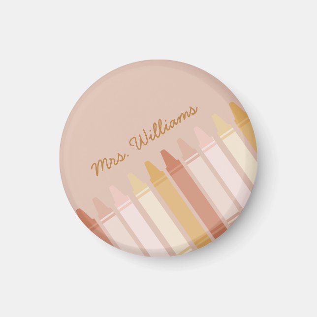 Trendig Boho Färg Crayon Teacher Namn Magnet (Framsidan)