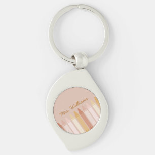 Trendig Boho Färg Crayon Teacher Namn Swirl Silverfärgad Nyckelring
