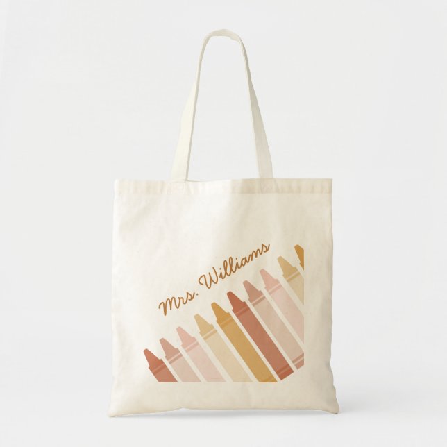 Trendig Boho Färg Crayon Teacher Namn Tygkasse (Framsidan)