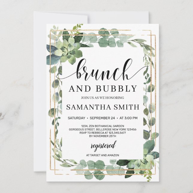 Trendig boho greenery succulent blommigt brunch inbjudningar (Framsida)