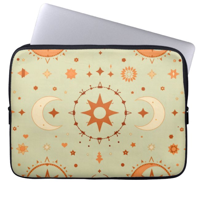 Trendig Boho Laptop sleeve | Andlig Sol och Måne (Framsidan)