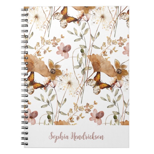 Trendig Boho Neutralt Autumn Wildblommor on White Anteckningsbok (Framsidan)