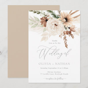 Trendig Boho Neutralt Blommigt Bröllop Inbjudningar