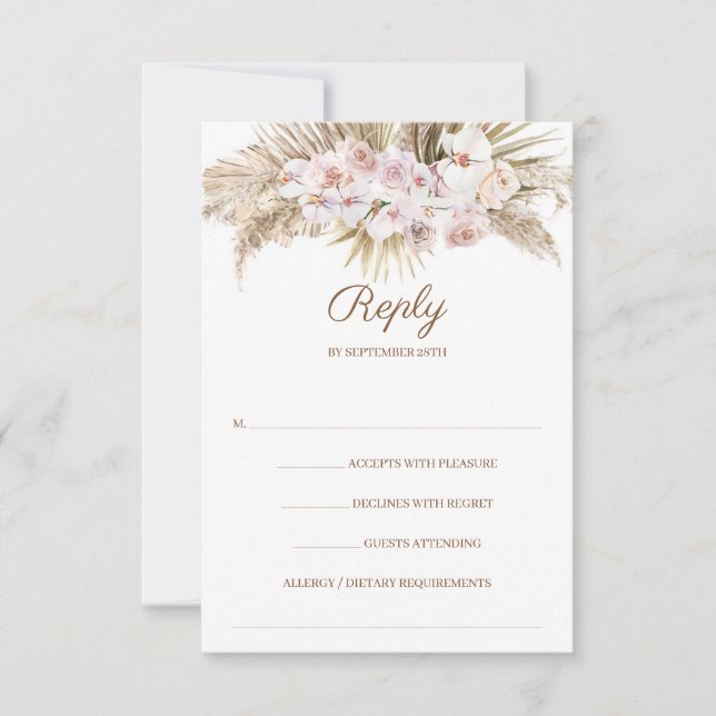 Trendig Boho Pampas Grass Dusty Ro Torkade Handfla OSA Kort (Framsida)