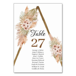 Trendig Boho Pampas Grass Torkad Handflatan Wooden Bordsnummer