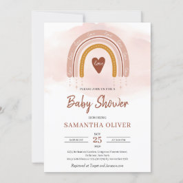 Trendig Boho Rainbow Dusty Rosa and Mörk Brown Inv Inbjudningar