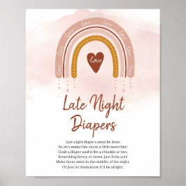 Trendig Boho Rainbow Late Night Diaper Game Sign Poster