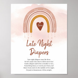 Trendig Boho Rainbow Late Night Diaper Game Sign Poster