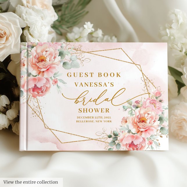 Trendig Boho  Rosa Guld Blommigt Möhippa Gästböcker (Trendy Boho Blush Pink Gold Floral Bridal Shower Guest Book)
