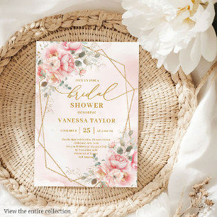 Trendig Boho Rosa Guld Blommigt Möhippa Inbjudningar
