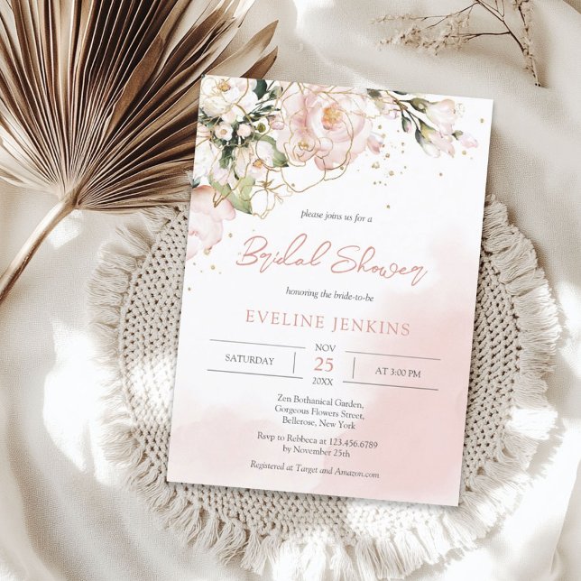 Trendig Boho  rosa och guld-blommor eucalyptus Inbjudningar (Trendy Boho blush pink and gold flowers eucalyptus Invitation)