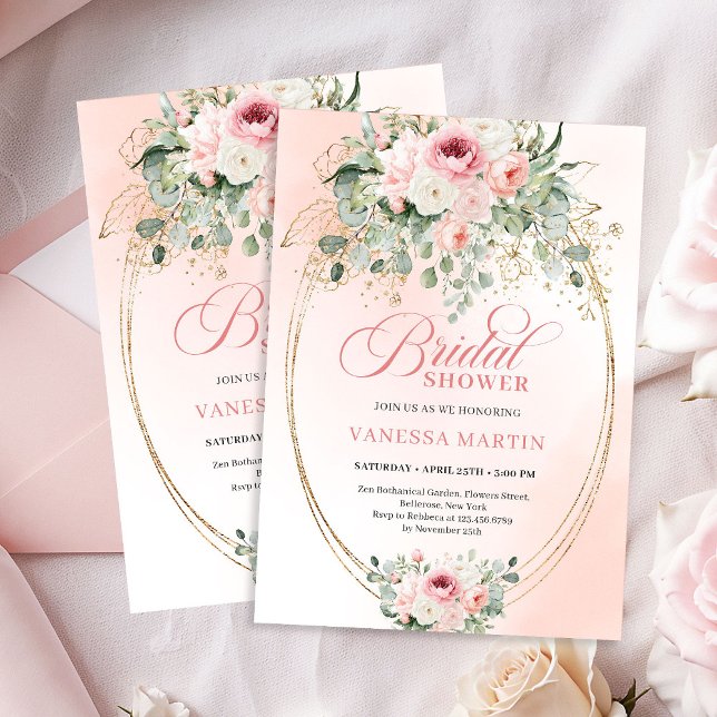 Trendig Boho Rosabröllopsfestinladning Inbjudningar (Trendy Boho Blush Roses Bridal Shower Invitation)