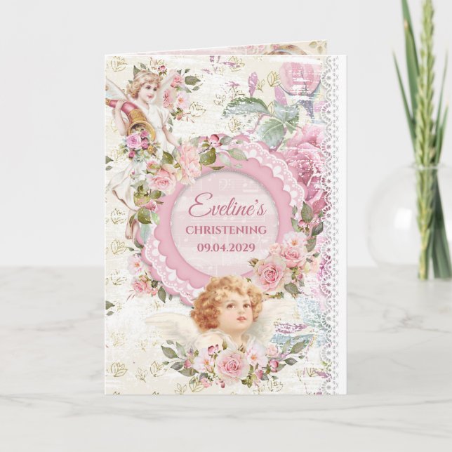 Trendig boho shabby chic änglar baptism inbjudan (Framsida)