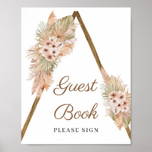 Trendig Boho Torkad Palm Pampasgräs Gästbok Poster