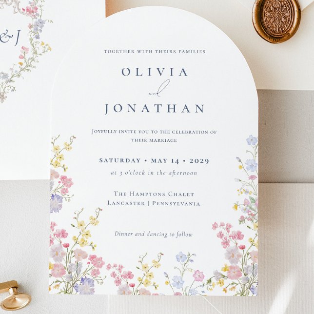 Trendig Boho Trädgård Vildblommor Vår Sommar Bröll Inbjudningar (Chic Boho Garden Wildflowers Spring Summer Wedding Invitation)