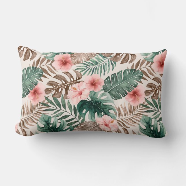 Trendig Boho Watercolor Tropical Blommigt  Lumbarkudde (Framsida)